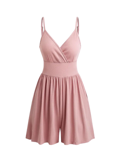 Women's Knitted Plain Backless Wrap Fitted Romper, Casual Chic Jumpsuit