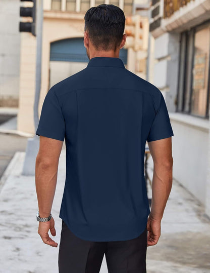 Mens Short Sleeve Dress Shirts Wrinkle Free Casual Button Down Shirts Summer Untucked Dress Shirt
