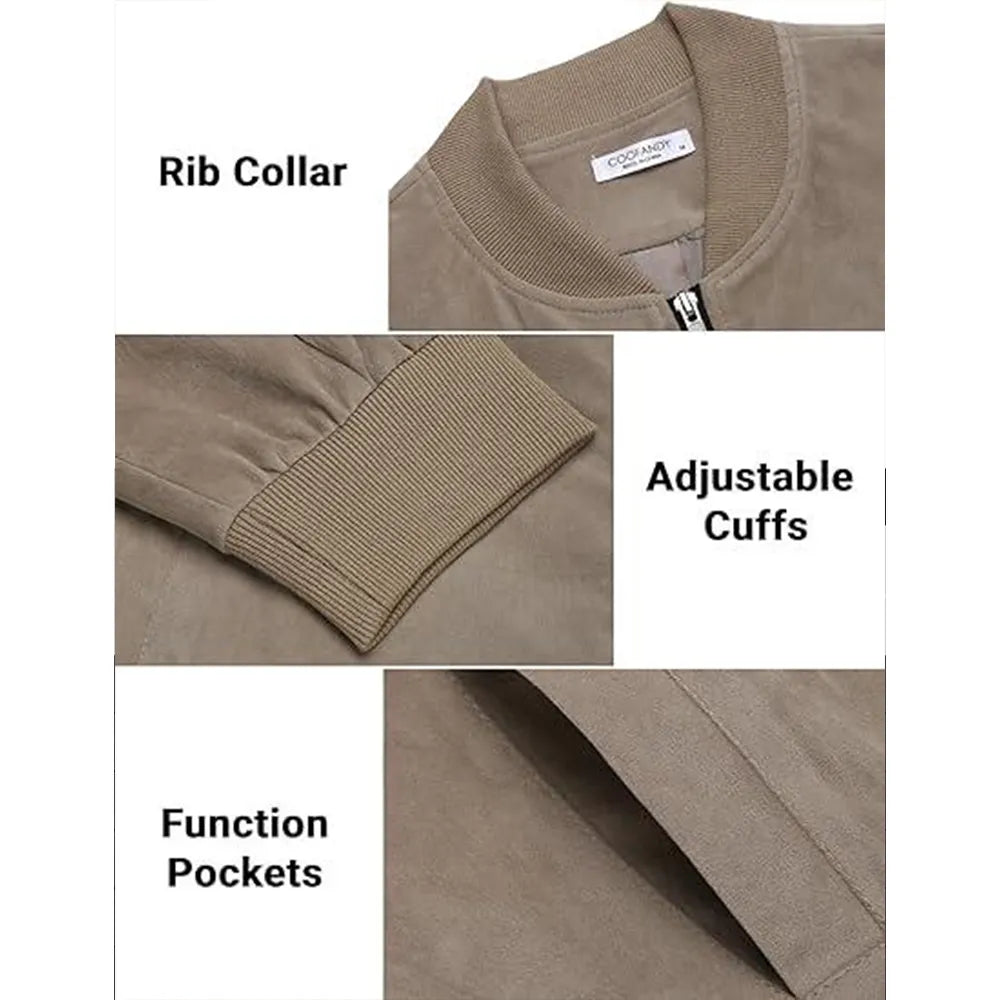 Men’s Classic Thin Casual Jacket: Stretchy Faux Suede (Lightweight, Retro, Soft)