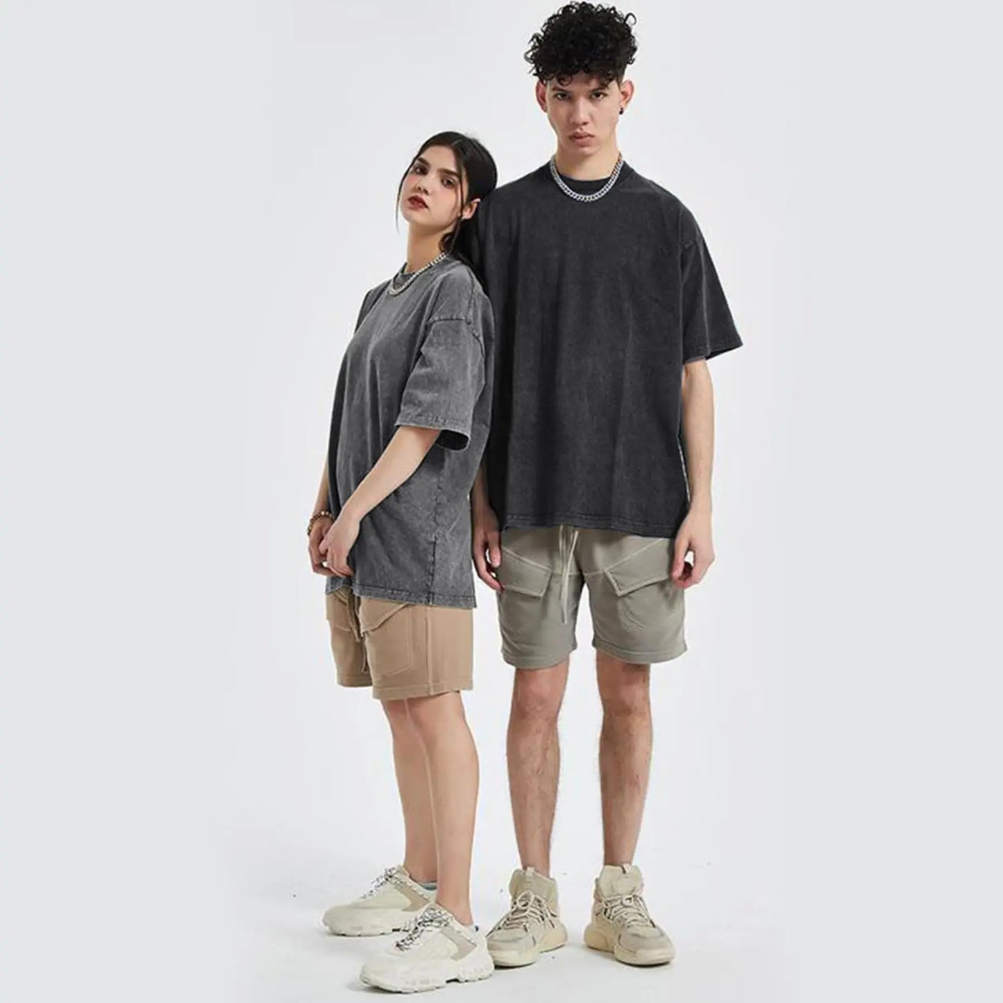 Oversized T Shirts Acid Wash Cotton Crew Neck Half Short Sleeve Summer Unisex Tees Casual Loose Fit Solid Streetwear Comfortable Tops Basic Womenswear Plain Tshirt