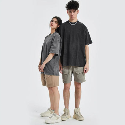 Oversized T Shirts Acid Wash Cotton Crew Neck Half Short Sleeve Summer Unisex Tees Casual Loose Fit Solid Streetwear Comfortable Tops Basic Womenswear Plain Tshirt