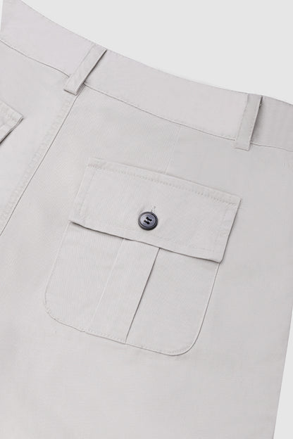 Flap Pocket Roll Tab Hem Mid Waist Shorts