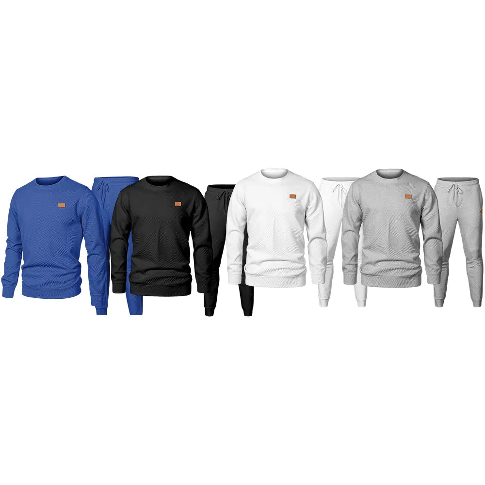 Men’s 2-Piece Sweatsuit – Jacquard Crewneck Sweatshirt & Joggers Set