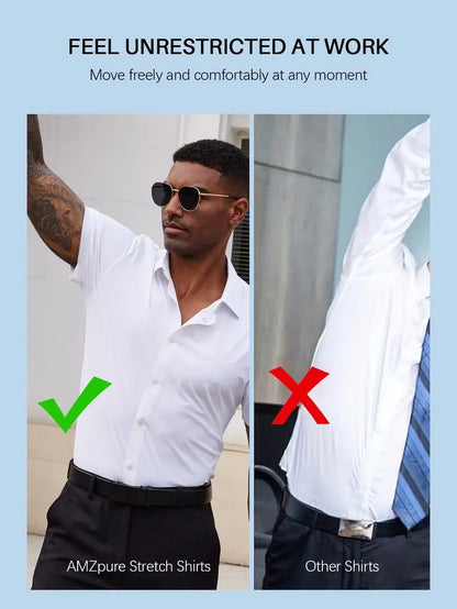 Men's Short Sleeve Stretch Slim Fit Casual Button Down Shirts