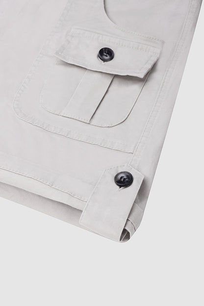 Flap Pocket Roll Tab Hem Mid Waist Shorts