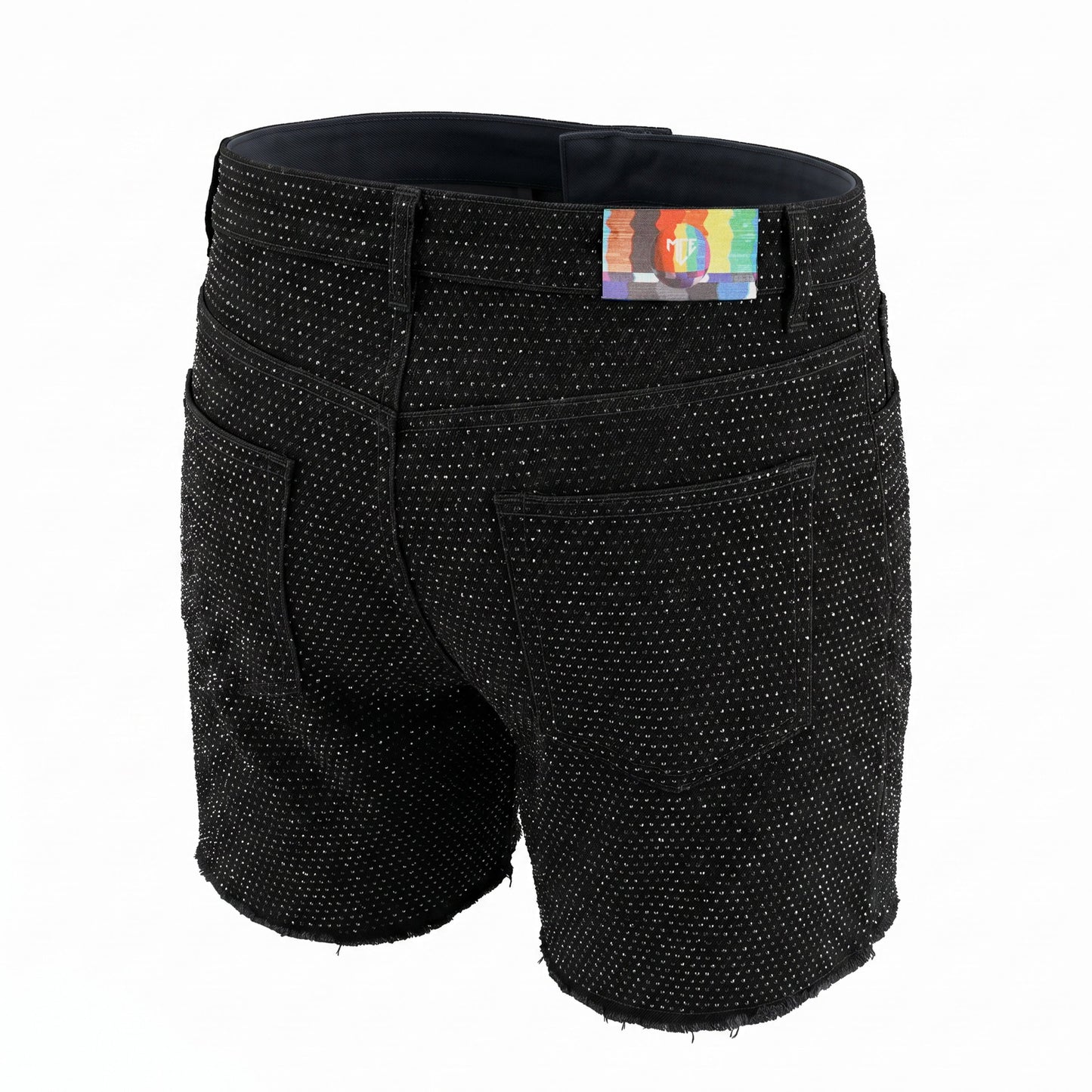 black rhinestone stretch denim MCE shorts