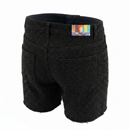 black rhinestone stretch denim MCE shorts