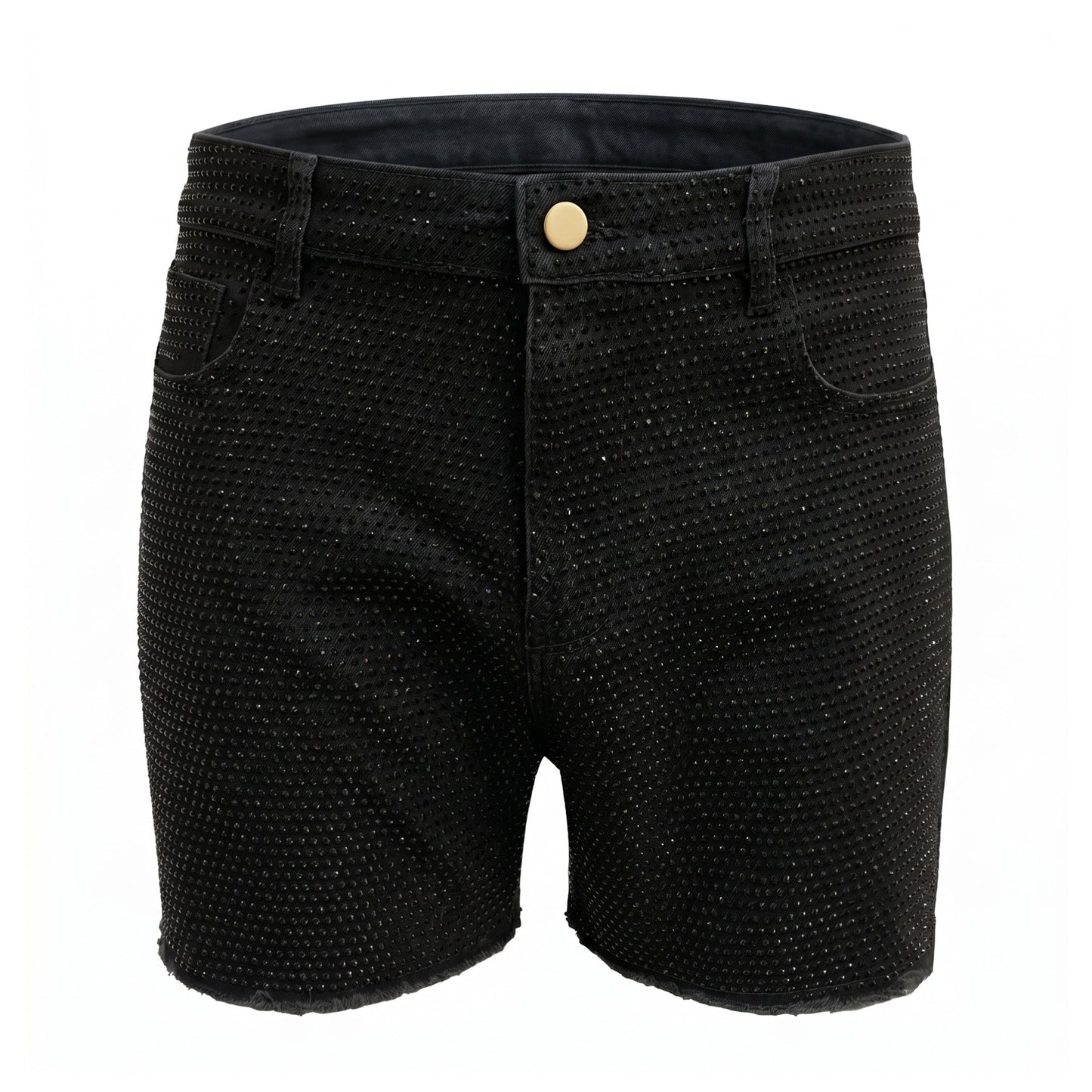 black rhinestone stretch denim MCE shorts