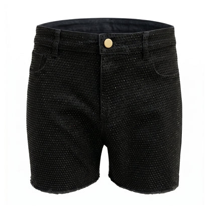 black rhinestone stretch denim MCE shorts