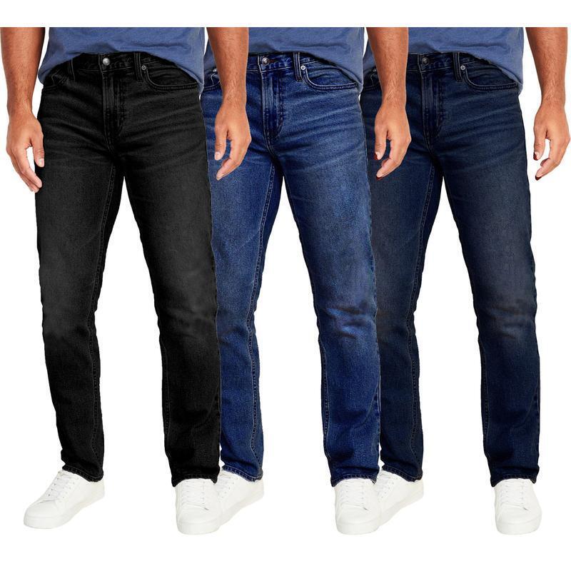 👖Men's 3-Pack Flex Stretch Slim Straight Jeans with 5 Pockets Denim Fabric (Sizes 30-46)(30-36)