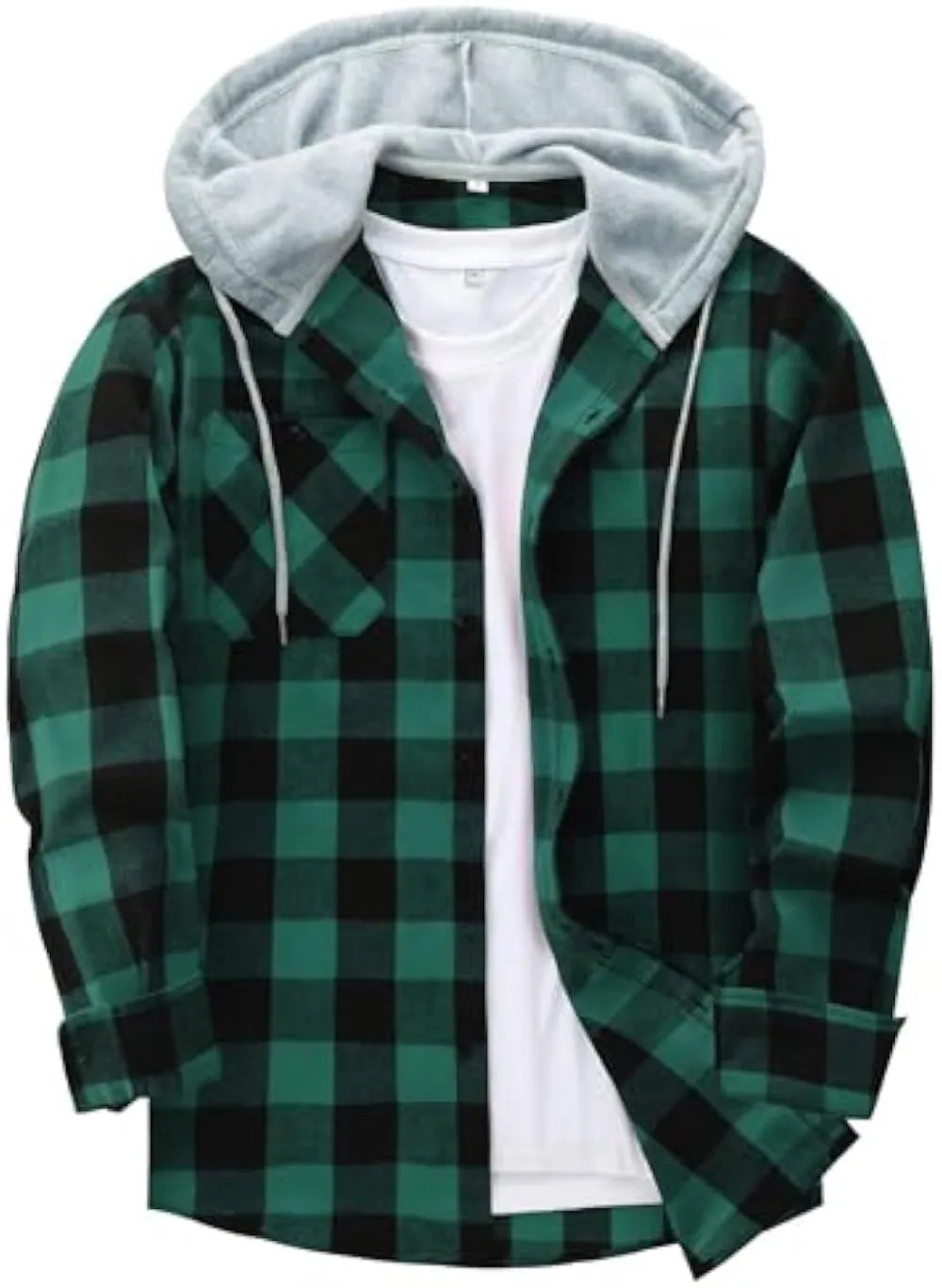 Men’s Plus Size Plaid Patchwork Hooded Jacket – Button Front Casual Outerwear with Pockets
