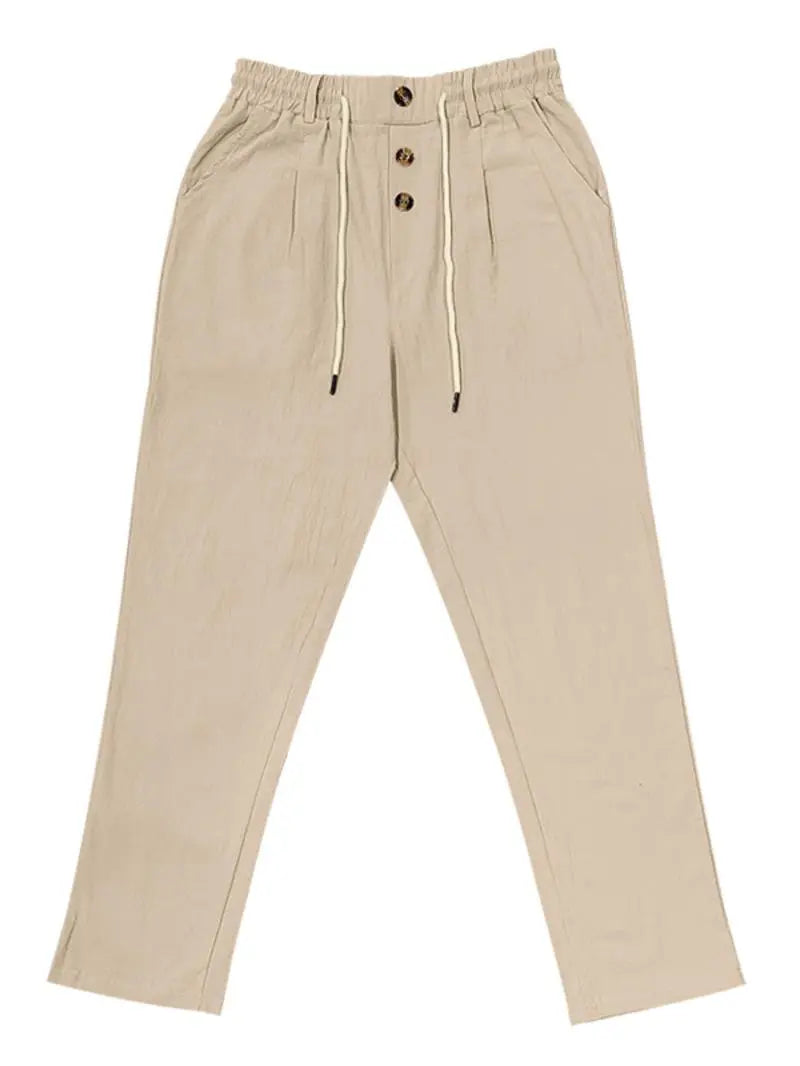 Men's Solid Button Design Linen Pants