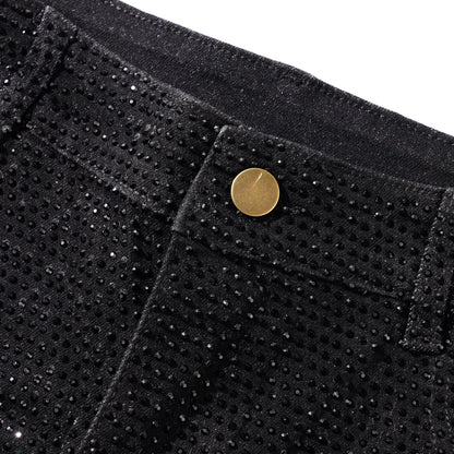 black rhinestone stretch denim MCE shorts