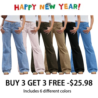 Wash Raw Hem Flap Pocket Wide Leg Low Rise Jeans