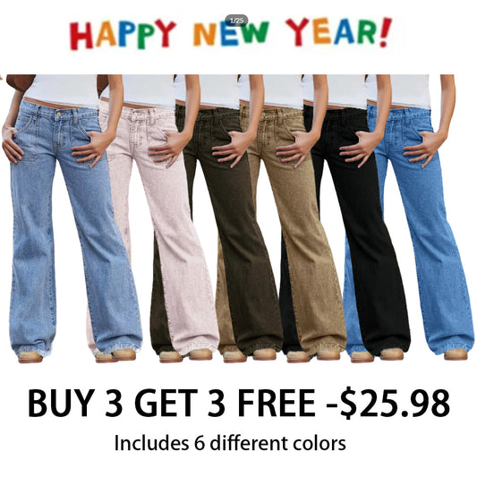 Wash Raw Hem Flap Pocket Wide Leg Low Rise Jeans