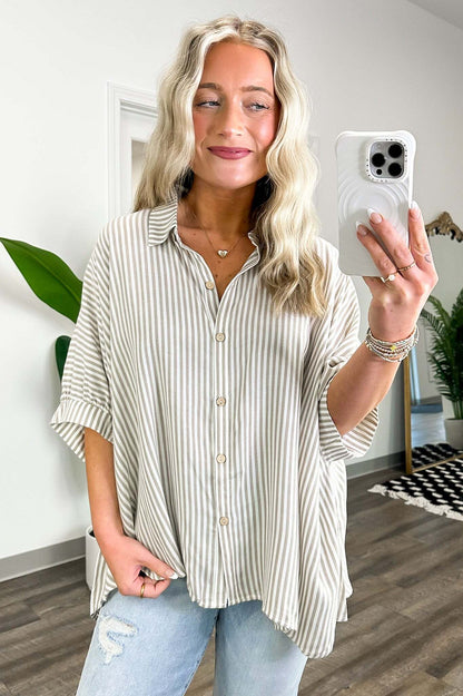 JoJo Striped Button Down Relaxed Top - BACK IN STOCK