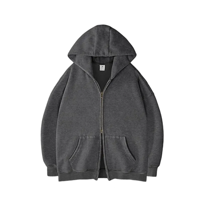 Oversized Acid Wash Hoodies Sweatshirt with Double Zip Up