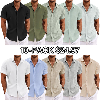 Men's Linen Shirts Short Sleeve Casual Shirts Button Down Shirt for Men Beach Summer Wedding Shirt