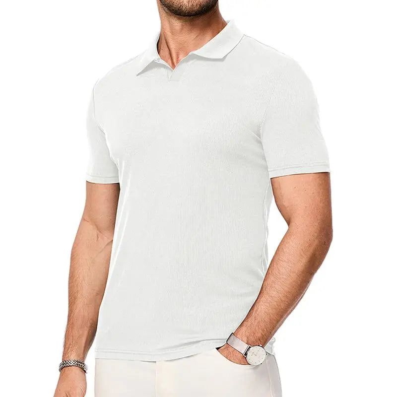 JMIERR Men's Muscle V - Neck Slim - Fit Ribbed Polo