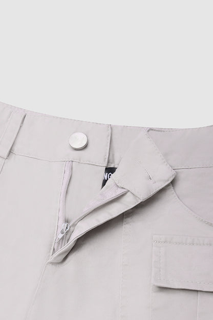 Flap Pocket Roll Tab Hem Mid Waist Shorts