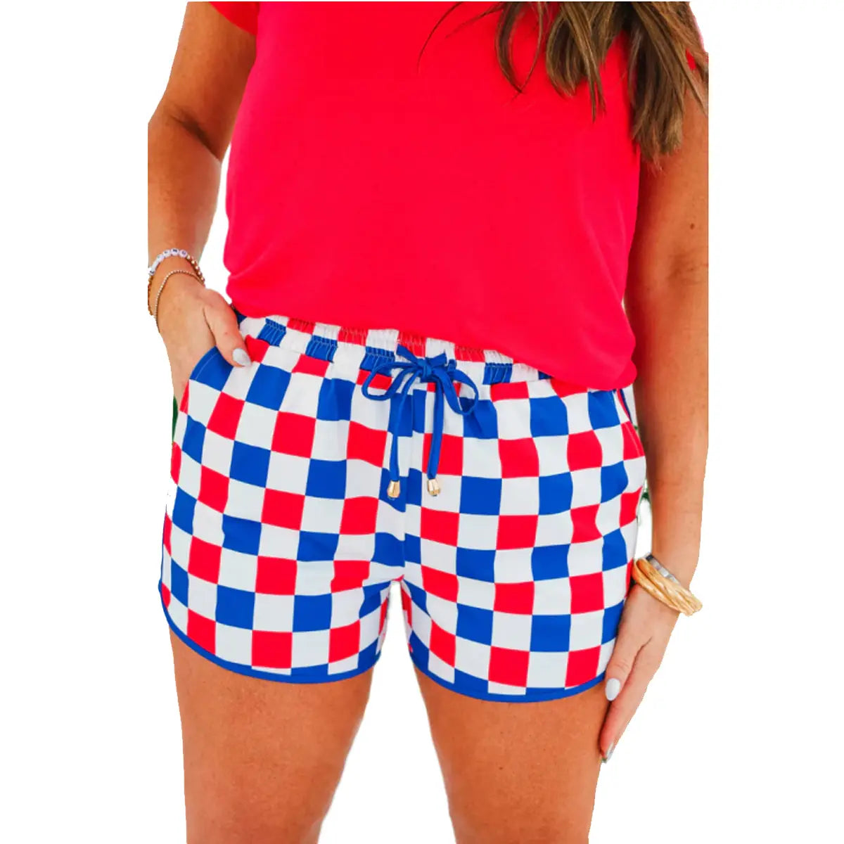 Women's 2026 Checkered Drawstring Elastic Waist Casual Summer Shorts
