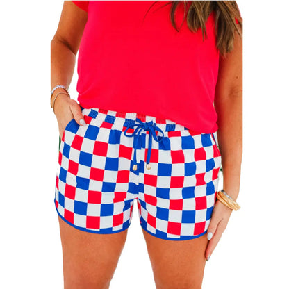 Women's 2026 Checkered Drawstring Elastic Waist Casual Summer Shorts