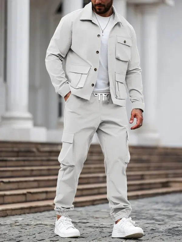 Men's Solid 2-Piece Button-Front Jacket & Pants Set