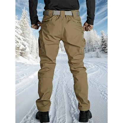 Men’s Soft Shell Tactical Pants: Fleece-Lined, Multi-Pocket, Windproof Warm (Fall/Winter)