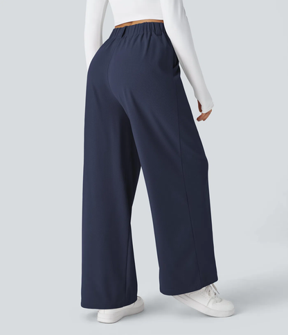 High Waisted Side Pocket Wide Leg Waffle Work Pants