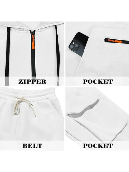 Men’s Fleece-Lined 2-Piece Tracksuit: Tactical Quarter-Zip Hoodie + Cargo Joggers