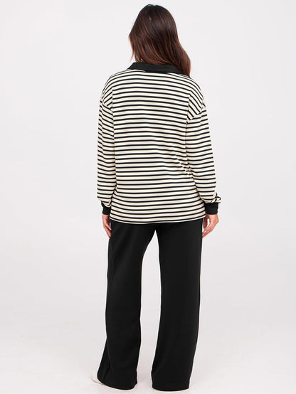 Women's 2 Piece Sets Outfits Casual Long Sleeve Sweatsuits Polo Top and Wide Leg Pants Matching Sets