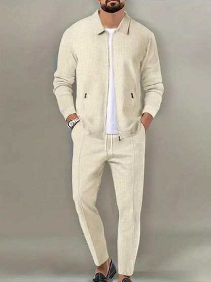 Men’s Zip-Up Tracksuit Set – Sporty 2-Piece Jacket & Pants with Drawstring Waist
