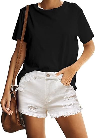 🔥Last Day 49% Off - Women's Casual Mid Rise Stretch Ripped Raw Hem Jean Shorts
