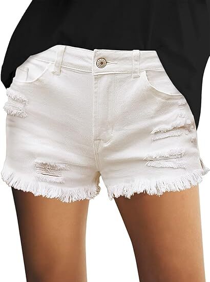 🔥Last Day 49% Off - Women's Casual Mid Rise Stretch Ripped Raw Hem Jean Shorts