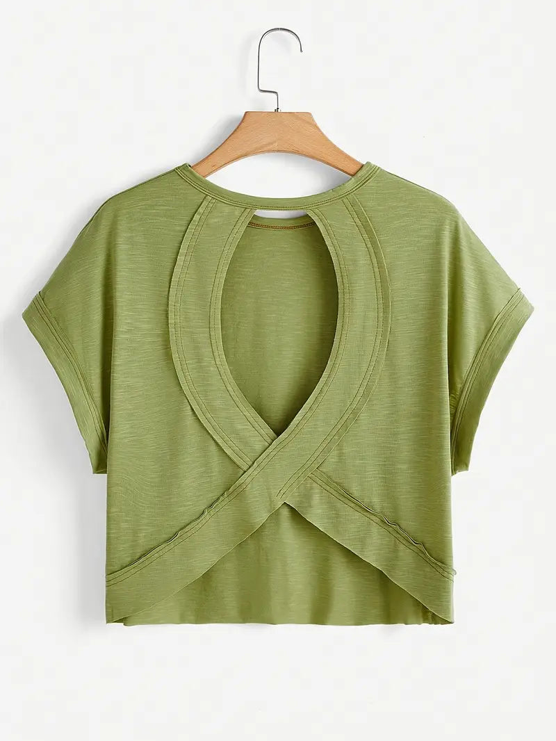 Women's Plain Cut Out Asymmetrical Hem Batwing Sleeve Tee, Elegant Casual Short Sleeve Round Neck T-Shirt for Summer, Ladies Clothes for Daily Wear