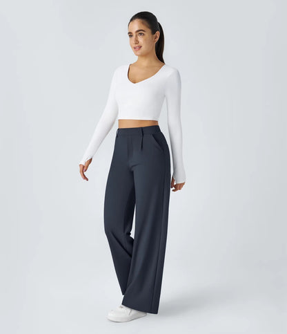 ⏰Big Spring Sale!High Waisted Side Pocket Straight Leg Work Pants