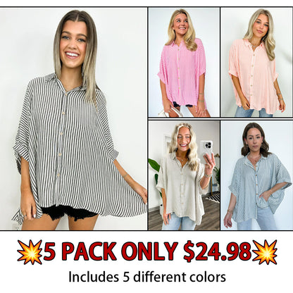 JoJo Striped Button Down Relaxed Top - BACK IN STOCK