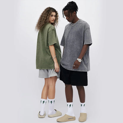 Oversized T Shirts Acid Wash Cotton Crew Neck Half Short Sleeve Summer Unisex Tees Casual Loose Fit Solid Streetwear Comfortable Tops Basic Womenswear Plain Tshirt