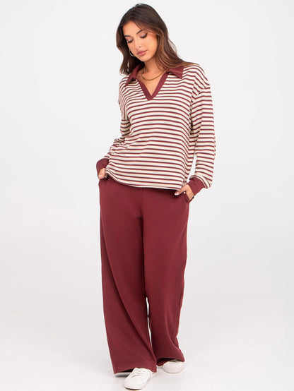Women's 2 Piece Sets Outfits Casual Long Sleeve Sweatsuits Polo Top and Wide Leg Pants Matching Sets