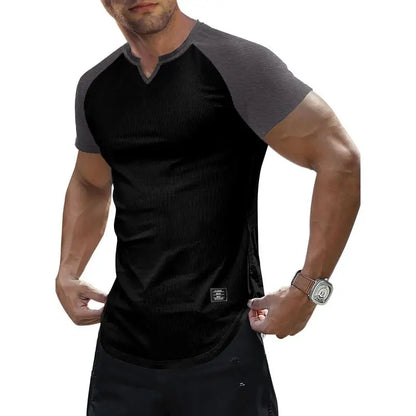 Men's V-Neck Longline Henley Muscle Tee