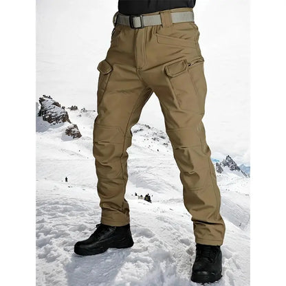 Men’s Soft Shell Tactical Pants: Fleece-Lined, Multi-Pocket, Windproof Warm (Fall/Winter)