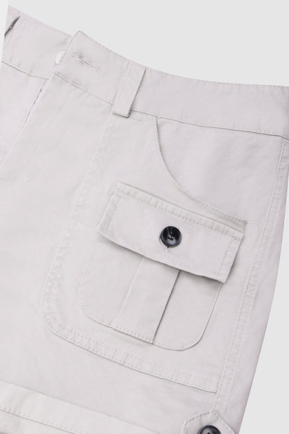 Flap Pocket Roll Tab Hem Mid Waist Shorts