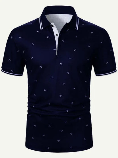 Men's Anchor Print Short Sleeve Polo Shirt