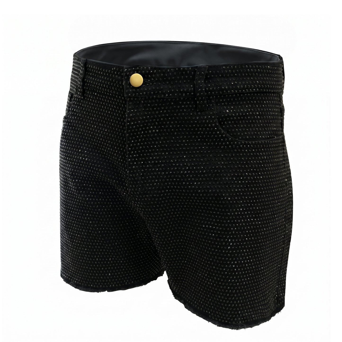black rhinestone stretch denim MCE shorts