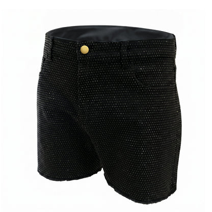 black rhinestone stretch denim MCE shorts
