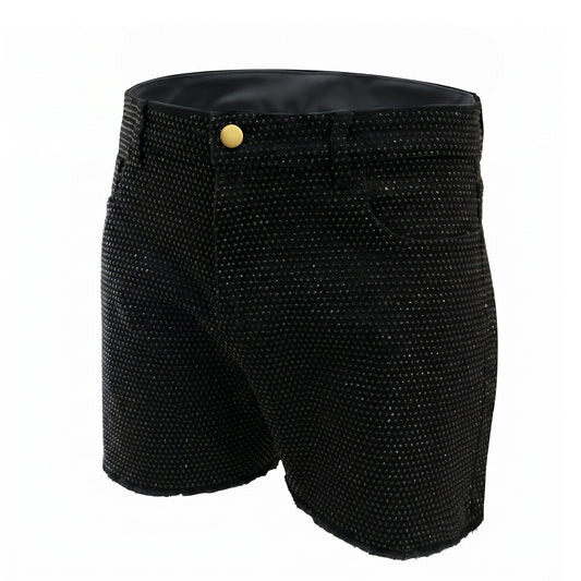 black rhinestone stretch denim MCE shorts