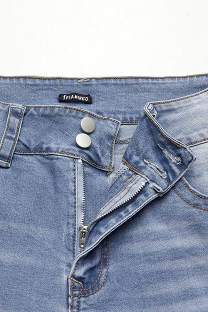 Double Button Mid Waist Straight Leg Jeans