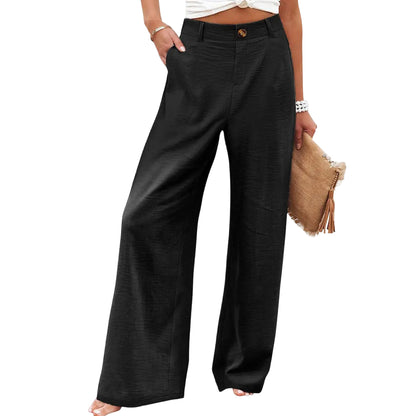 🔥Last day promotion🔥Womens Cotton Linen Pants Casual Button Up High Waisted Wide Leg Trousers Wideleg
