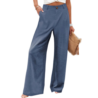 🔥Last day promotion🔥Womens Cotton Linen Pants Casual Button Up High Waisted Wide Leg Trousers Wideleg