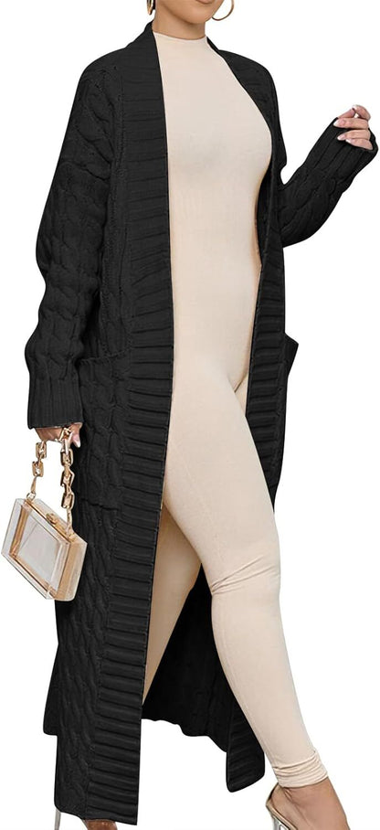Women's Long Cardigan 2024 Oversized Coat Long Sleeve Open Cardigan Knitted Extra Long Coat Autumn Fashion Jacket Clothes